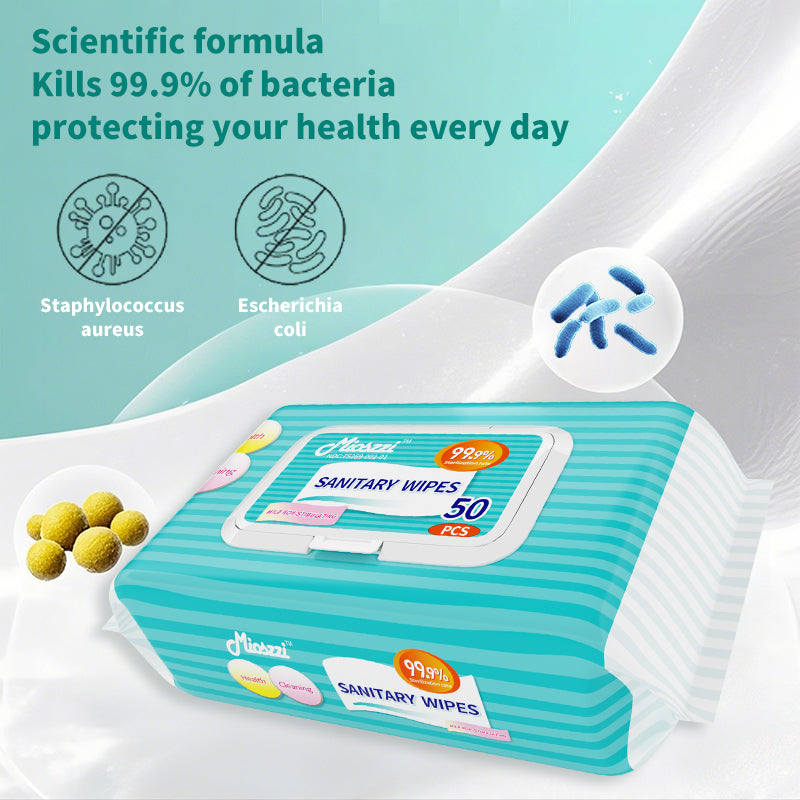 1. Water-based hygienic wipes, clean the skin while moisturizing it.
2. Selected formula, effectively reduces skin irritation, suitable for wiping the body and private parts.
3. Antibacterial disinfectant wipes, kill bacteria, remove stubborn stains, remove 99.9% of allergens on the surface, and effectively reduce the number of bacteria.
4. Hygienic wipes have a cleaning ability 3 times stronger than ordinary paper towels.
5. Mioszzi travel-sized hygienic wipes, 50 pieces per pack, affordable.