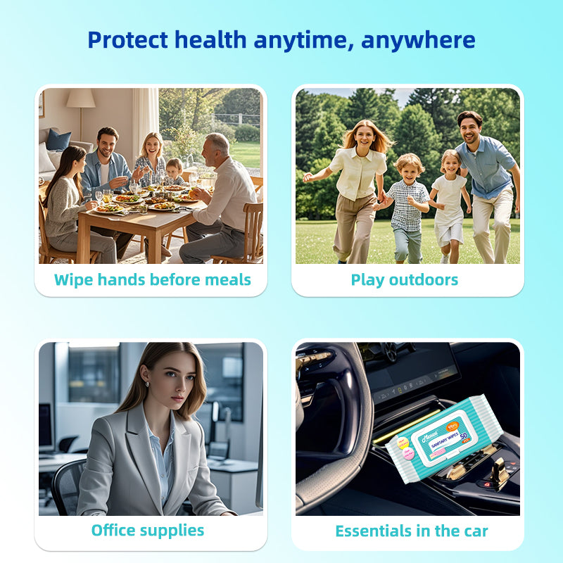 1. Selected formula, no harsh chemicals, skin-friendly wipes.
2. Suitable for wiping the body and private parts to eliminate odors.
3. Bathroom cleaning, removes 99.9% of allergens on the surface.
4.Kills bacteria and germs, cleans open wounds and surrounding skin, and reduces pain and chance of infection.
5. Pet-friendly cleaning and disinfecting wipes.
6. High-quality non-woven fabric, soft, absorbent, and not easy to tear.