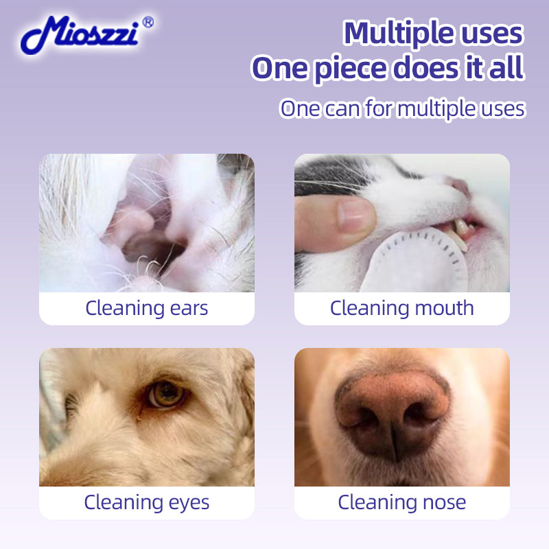 1、Pet universal type, suitable for cats, dogs, rabbits, hamsters and other pets.
2、Versatile, can be used to clean ears, teeth, around eyes and toes.
3、All natural ingredients, alcohol free ,gentle and non-irritating, protecting the health of pets.
4、Effectively removes ear wax and debris, soothes and deodorizes, and relieves ear itching and inflammation.
5、Finger-type wipes are more convenient to use and clean more carefully.