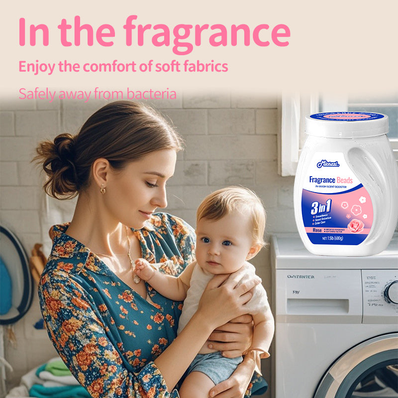 1、1.5 lb large barrel, suitable for home use, large quantity and affordable.
2、Smooth, fragrance retention and color protection three-in-one.
3、Effectively prevent clothes from clumping, remove static electricity, and help clothes restore their natural elasticity and soft skin-friendly feel.
4、Aromatic floral scent, cherry blossom and rose fragrance linger, making clothes fragrant and lasting.
5、Suitable for all washing machines and safe for all fabrics.