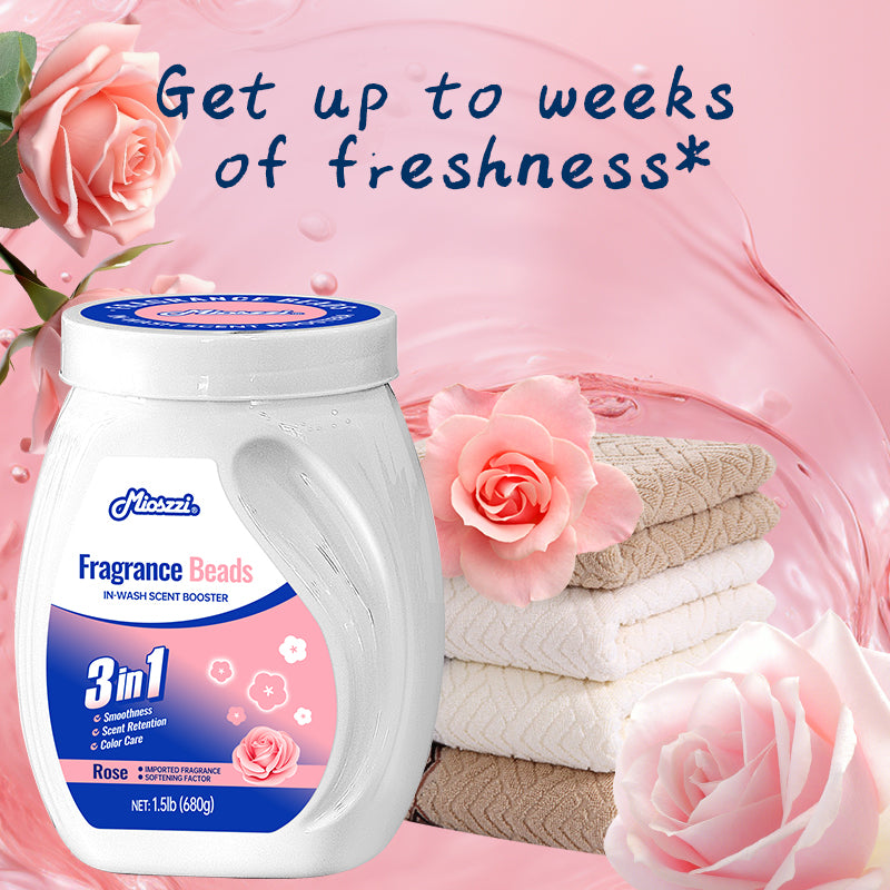 1. Smooth, fragrance and color protection three-in-one.
2. Deodorant beads for clothes can effectively remove sweat stains that are difficult to remove.
3.Fragrant floral fragrance, cherry blossom and rose fragrance linger, makes clothes Long-lasting fragrance.
4. The microcapsule technology of colloid particles can keep the fragrance of clothes for a long time.
5. Effectively prevent clothes from agglomerating and remove static electricity.