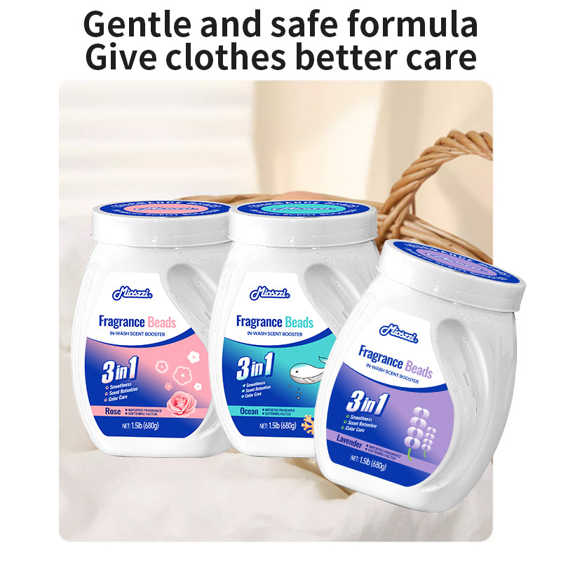 1. Three scents: ocean, lavender and cherry blossom, eliminating the difficulty of choosing.
2. Smooth, fragrance retention, and color protection in one.
3. Use laundry fragrance beads to effectively prevent fabric damage.
4. It can effectively remove sweat stains that are difficult to remove.
5. Use deodorant beads to enhance freshness and maintain a good mood all day long.
6. Safe for all loads including towels, active wear and children's sleepwear.