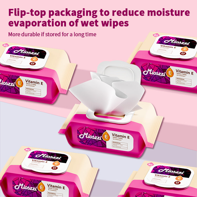 1. Makeup remover wipes with vitamin E to cleanse and moisturize skin.
2. Hypoallergenic formula without added fragrance and harsh chemicals.
3. Effectively removes dirt, oil, and makeup, leaving your face feeling fresh, moisturized, and clean.
4. Smooth texture of flat facial cleansing wipes with low friction to ensure no damage to the stratum corneum.
5. Best facial cleansing wipes for cleansing, moisturizing and soothing.
