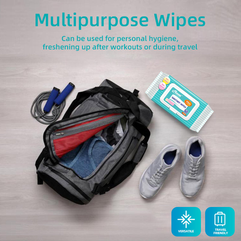 1、The large package of 50 wipes per pack is numerous and affordable.
2、Verified by the Professional Lab Kill 99.9% E. coli and staphylococcus aureus, mild non-stimulating.
3、Mioszzi Sanitary wipes can remove mess, reduce odor and protect hands.
4、Multi-scenario application in daily life, clean electronics, hand hygiene and clean the furniture.
5、No bleach, disinfect and deodorize with Sanitary Wipes for a bleach free cleaning alternative.