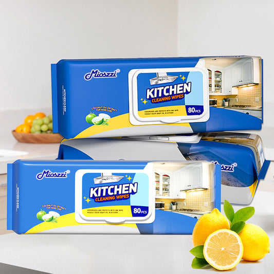 Mioszzi kitchen wet wipes come in a large package, half an arm long, with 80 pieces per pack, offering great value.  