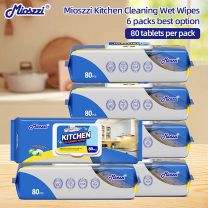 6 Packs Special Package Mioszzi Kitchen Cleaning Wet Wipes Quickly Dissolve Limescale & Soap Scum Bleach-free Non-irritating Formula Gentle and Gentle on Hands Thickened Material Deep Cleaning Must-have for Bathroom Renovation Multi-surface Cleaning Wipes