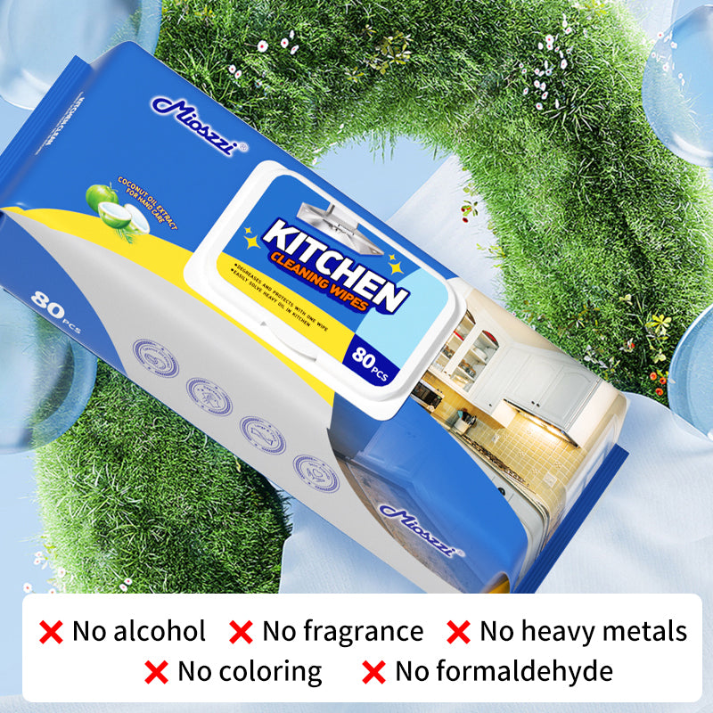 1. Gentle alcohol-free formula, carefully cares for your hands and effectively reduces irritation.

2. Easily deal with stubborn oil stains and daily dust in the kitchen, making cleaning simple and efficient.

3. Multifunctional application scenarios, not limited to the kitchen, but can also effectively clean and renew car interiors, home decorations and office desks.

4. Fresh coconut-scented kitchen wipes quickly decompose oil stains and leave a pleasant aroma.

5. Made of high-quality non-woven fabric
