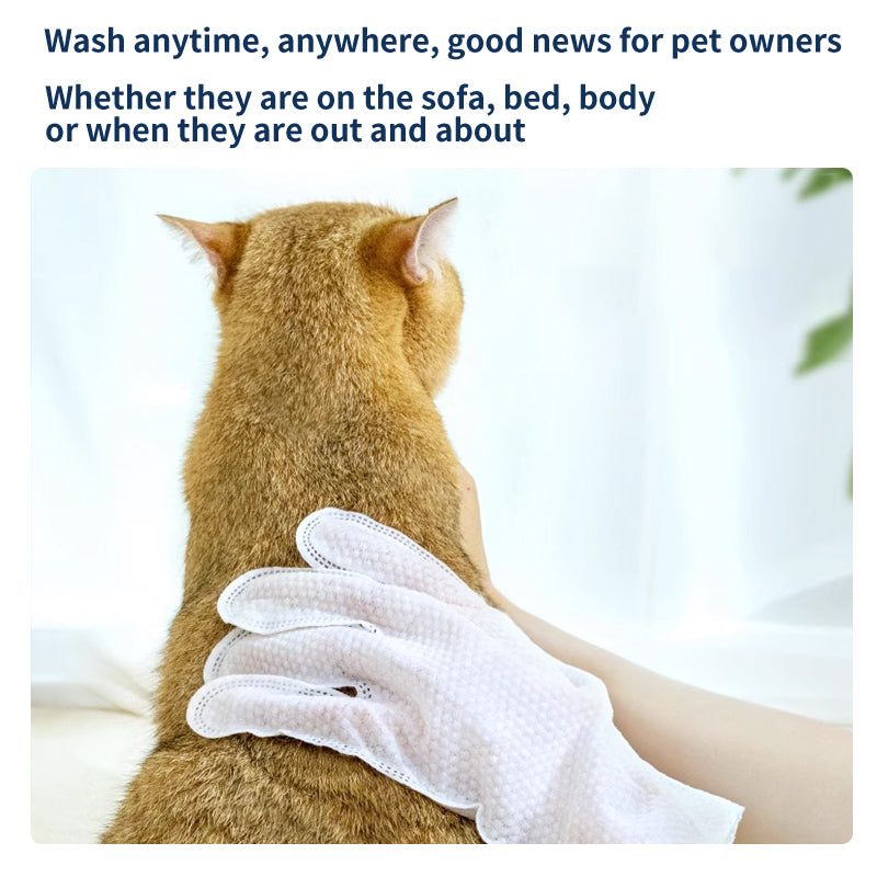 1. Gently removes dirt, debris and odors. Super strong deodorizing ability.

2. Infused with fermented coconut oil, nourishes and smoothes hair.

3. Removes sweat and dirt while fighting bacteria.

4. Fresh coconut scent calms and soothes pets' emotions, making pets fall in love with cleaning.

5. Multi-purpose pet glove wipes for cleaning body and ear wax.