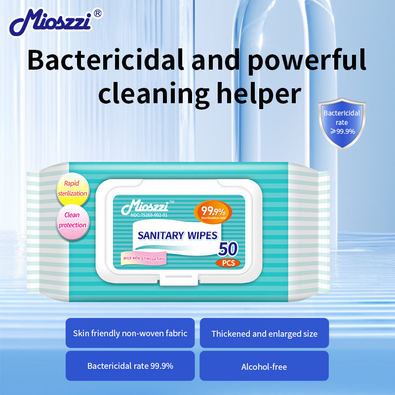 1. Water-based wipes, moisturizing the skin while cleaning it.

2. Selected formula, effectively reducing skin irritation, suitable for wiping the body and private parts.

3. Sterilizing and disinfecting wipes, effectively reducing the number of bacteria.

4. Sanitary and disinfecting sanitary wipes are 3 times stronger than paper towels.

5. Mioszzi travel-sized sanitary wipes, large quantity and affordable price.
