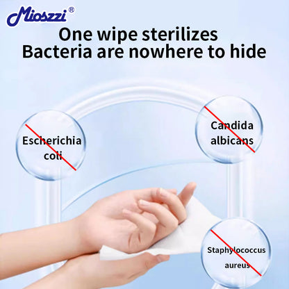 1. Water-based wipes, moisturizing the skin while cleaning it.

2. Selected formula, effectively reducing skin irritation, suitable for wiping the body and private parts.

3. Sterilizing and disinfecting wipes, effectively reducing the number of bacteria.

4. Sanitary and disinfecting sanitary wipes are 3 times stronger than paper towels.

5. Mioszzi travel-sized sanitary wipes, large quantity and affordable price.