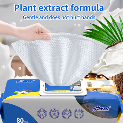 1. Added coconut oil extract, skin-friendly wipes.

2. Used to clean up spills, wipe counter&nbsp;tops and sweep up crumbs on the table.

3. Kitchen wet grease cleaning wipes are characterized by high strength, high water absorption and durability.

4. Scrub stubborn stains and provide scratch-free cleaning.

5. Disposable wipes, throw away after use, will not breed bacteria.