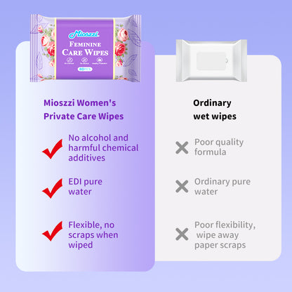 1. EDI-purified water is the main ingredient, soothing and moisturizing the skin.

2. Gentle and safe, does not contain preservatives and alcohol, and is friendly to sensitive skin.

3. Hypoallergenic formula, gentle and non-irritating.

4. Multi-purpose wipes, suitable for cleaning during menstruation and after long activities.

5. 40 pieces of small package design, convenient for travel.