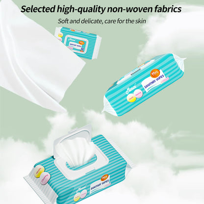 1. Selected formula, free of harsh chemicals, skin-friendly wipes, premium non-woven fabric, soft, absorbent, and not easy to tear.

2. Suitable for wiping the body and private parts to eliminate odor, pet-friendly cleaning and disinfecting wipes.

3. Can be used for bathroom cleaning, and remove 99.9% of surface allergens.

4. Kill bacteria and germs, clean open wounds and surrounding skin, and reduce pain and chance of infection.

5. Hygienic antiseptic wipes can be cleaned and disinfected in one step, wh
