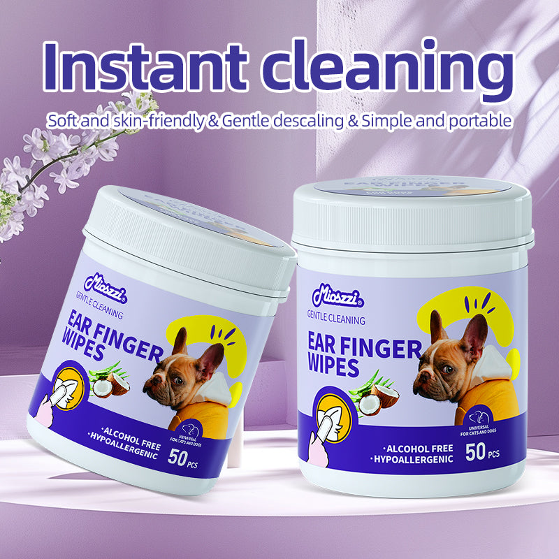 1、Mioszzi ear finger wipes for dogs , cats and other small animals.

2、Gently remove ear wax, debris, sooths and deodorizes , relieve ear itching and inflammation.

3、Diversity of usage，can be used to clean ears, teeth and around eyes.

4、All natural ingredients, alcohol free ,gentle and non-irritating, protecting the health of pets.

5、Wider and larger finger sleeve, pearl pattern design, cleans more thoroughly.
