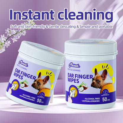 1、Mioszzi ear finger wipes for dogs , cats and other small animals.

2、Gently remove ear wax, debris, sooths and deodorizes , relieve ear itching and inflammation.

3、Diversity of usage，can be used to clean ears, teeth and around eyes.

4、All natural ingredients, alcohol free ,gentle and non-irritating, protecting the health of pets.

5、Wider and larger finger sleeve, pearl pattern design, cleans more thoroughly.