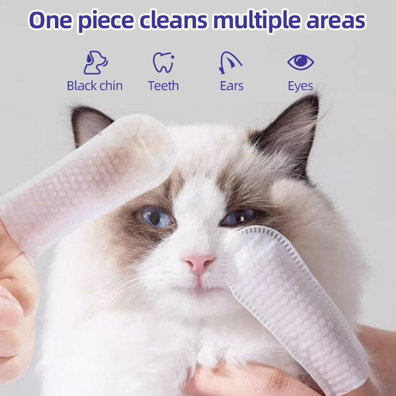 1、Pet universal type, suitable for cats, dogs, rabbits, hamsters and other pets.

2、Versatile, can be used to clean ears, teeth, around eyes and toes.

3、All natural ingredients, alcohol free ,gentle and non-irritating, protecting the health of pets.

4、Effectively removes ear wax and debris, soothes and deodorizes, and relieves ear itching and inflammation.

5、Finger-type wipes are more convenient to use and clean more carefully.