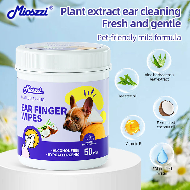 1、Pet universal type, suitable for cats, dogs, rabbits, hamsters and other pets.

2、Versatile, can be used to clean ears, teeth, around eyes and toes.

3、All natural ingredients, alcohol free ,gentle and non-irritating, protecting the health of pets.

4、Effectively removes ear wax and debris, soothes and deodorizes, and relieves ear itching and inflammation.

5、Finger-type wipes are more convenient to use and clean more carefully.