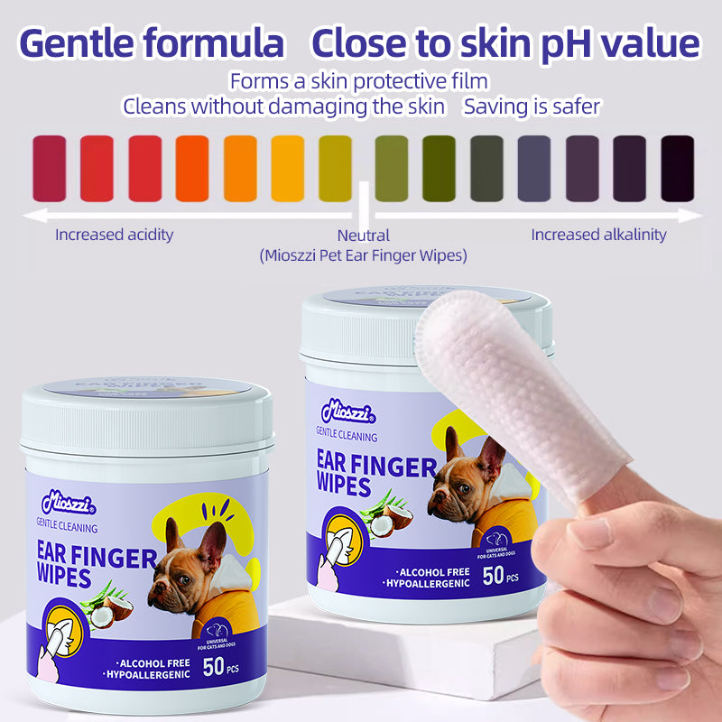 1、Pet universal type, suitable for cats, dogs, rabbits, hamsters and other pets.

2、Versatile, can be used to clean ears, teeth, around eyes and toes.

3、All natural ingredients, alcohol free ,gentle and non-irritating, protecting the health of pets.

4、Effectively removes ear wax and debris, soothes and deodorizes, and relieves ear itching and inflammation.

5、Finger-type wipes are more convenient to use and clean more carefully.