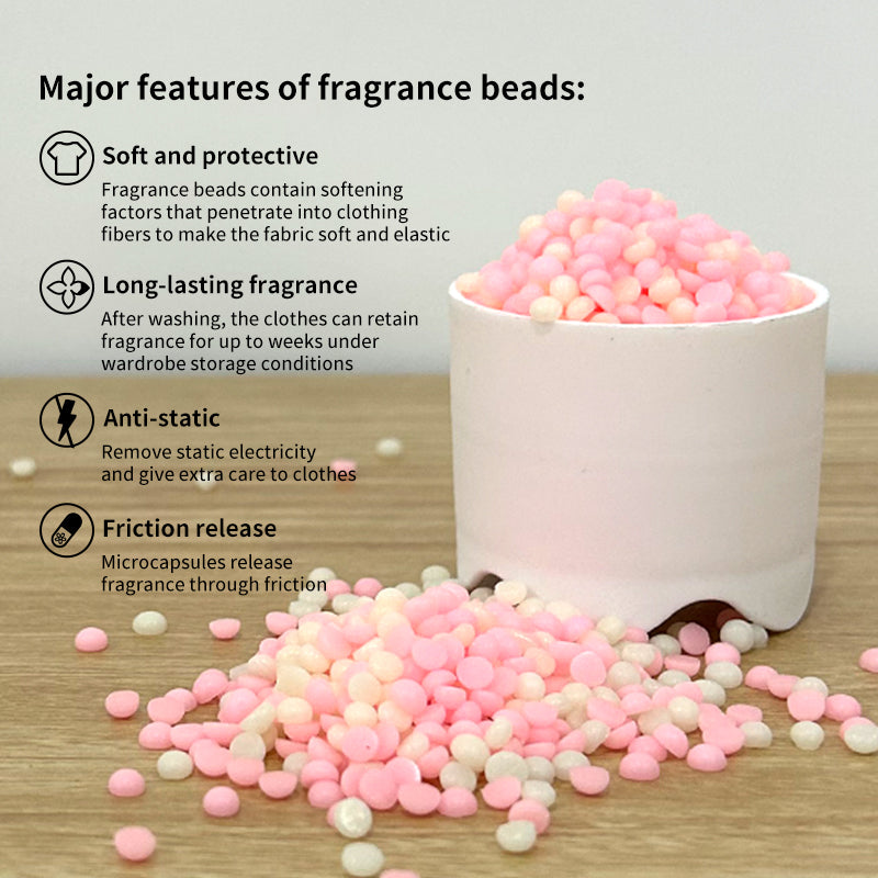 1. Smooth, fragrance retention, and color protection in one.

2. Use laundry fragrance beads to effectively prevent fabric damage.

3. It can effectively remove sweat stains that are difficult to remove.

4. Use deodorant beads to enhance freshness and maintain a good mood all day long.

5. Safe for all loads including towels, active wear and children's sleepwear.