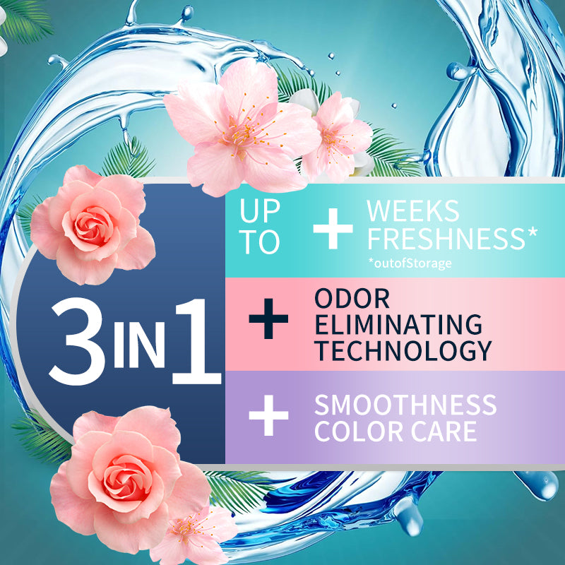 1、1.5lb large barrel for family use, large quantity and affordable.

2、Smoothness、scent retention and color care three effects in one.

3、Effectively prevent the&nbsp;clothing from clumping, remove static electricity and help the clothing to restore its&nbsp;natural elasticity and softness to the skin.

4、 Fragrant floral fragrance, cherry blossom and rose fragrance linger, makes clothes Long-lasting fragrance.

5、Safe on all washing machines and safe on all fabrics.