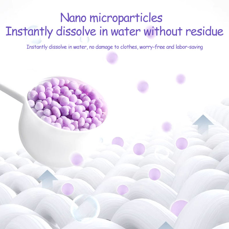 1、1.5lb large barrel, suitable for home use, large quantity and affordable.

2、Smooth, fragrance retention and color protection in one.

3、Effectively prevent clothes from clumping, remove static electricity, and help clothes restore their natural elasticity and softness.

4、The scent of lavender and violet keeps the clothes fragrant for a long time.

5、Suitable for all washing machines and all fabrics.