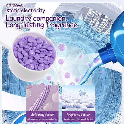 1、1.5lb large barrel, suitable for home use, large quantity and affordable.

2、Smooth, fragrance retention and color protection in one.

3、Effectively prevent clothes from clumping, remove static electricity, and help clothes restore their natural elasticity and softness.

4、The scent of lavender and violet keeps the clothes fragrant for a long time.

5、Suitable for all washing machines and all fabrics.