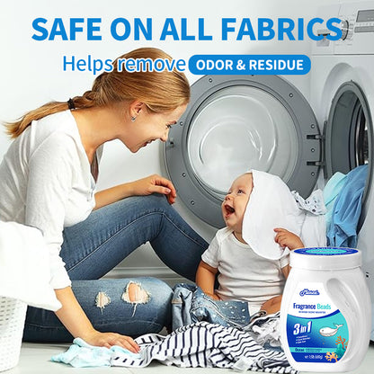 1、1.5lb large barrel, suitable for home use, large quantity and affordable.

2、Smooth, fragrance and color protection in one.

3、Effectively prevent clothes from clumping, remove static electricity, and help clothes restore their natural elasticity and skin-friendly softness.

4、The sea breeze fragrance created by the collision of cedar and amber keeps the clothes fragrant.

5、Suitable for all washing machines and safe for all fabrics.