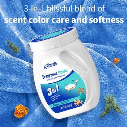 1、1.5lb large barrel, suitable for home use, large quantity and affordable.

2、Smooth, fragrance and color protection in one.

3、Effectively prevent clothes from clumping, remove static electricity, and help clothes restore their natural elasticity and skin-friendly softness.

4、The sea breeze fragrance created by the collision of cedar and amber keeps the clothes fragrant.

5、Suitable for all washing machines and safe for all fabrics.