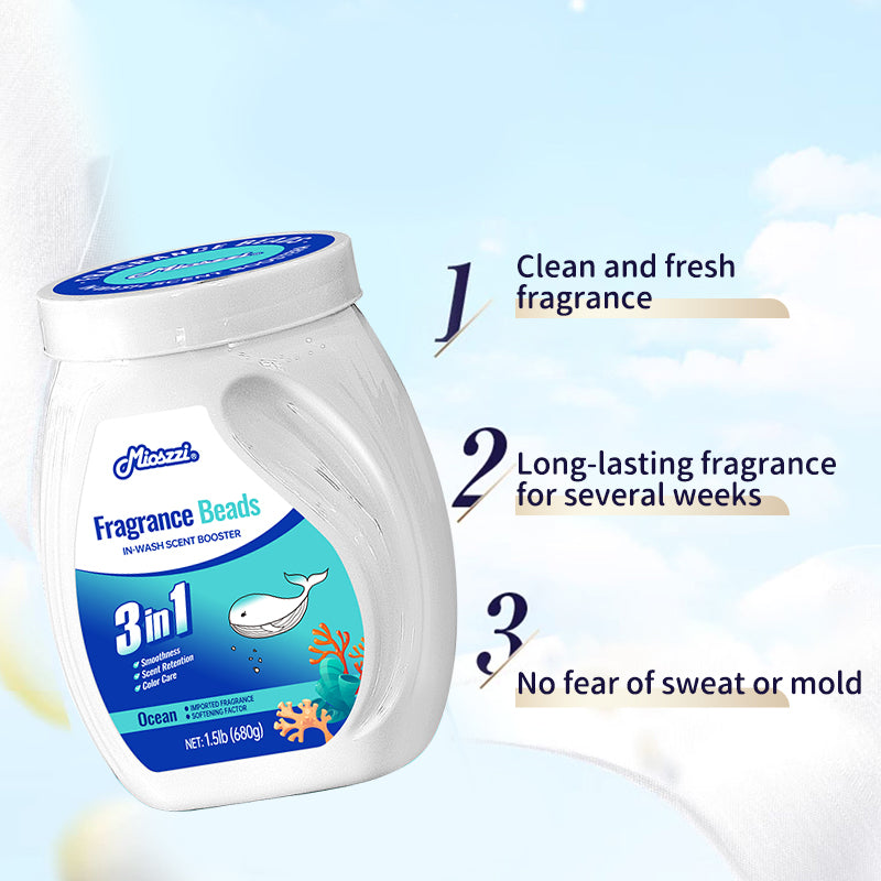 1. Laundry fragrance beads use deodorizing technology to effectively decompose odor molecules.

2. Microcapsule sandblasting technology allows clothes to retain fragrance for a long time.

3. Clothing deodorizing beads can effectively remove sweat stains that are difficult to remove.

4. Effectively soften fabrics, prevent static electricity, and prevent clothes from clumping.

5. Super value combination pack, suitable for home use, safe and easy-to-melt formula.