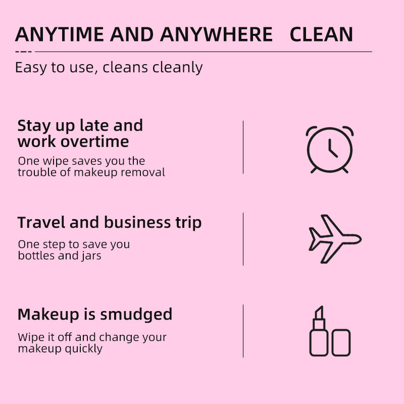 1. Makeup remover wipes containing vitamin E to remove makeup and moisturize the skin.

2. Hypoallergenic formula, no fragrance added no irritating chemicals.

3. Powerfully remove dirt, oil and makeup, leaving your face feeling refreshed, moisturized and clean.

4. Smooth texture cleansing wipes, low friction, will not damage the stratum corneum.

5. Portable packaging, suitable for daily skin care and travel essentials.