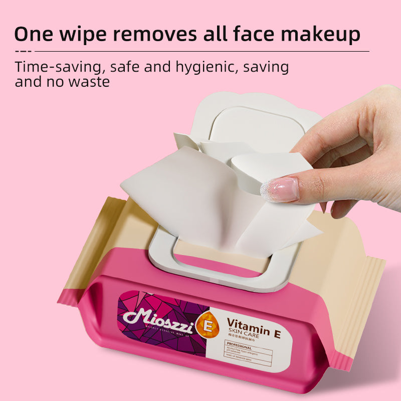 1. Makeup remover wipes containing vitamin E to remove makeup and moisturize the skin.

2. Hypoallergenic formula, no fragrance added no irritating chemicals.

3. Powerfully remove dirt, oil and makeup, leaving your face feeling refreshed, moisturized and clean.

4. Smooth texture cleansing wipes, low friction, will not damage the stratum corneum.

5. Portable packaging, suitable for daily skin care and travel essentials.