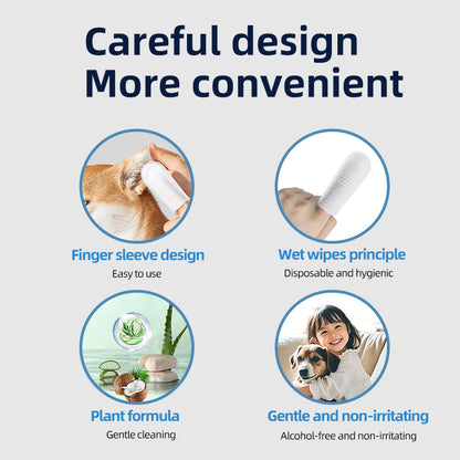 1. Gently removes dirt, debris and odors. Super deodorizing power.
2. Infused with fermented coconut oil to nourish and smooth hair.
3. Removes sweat and dirt while fighting bacteria.
4. The fresh coconut scent calms and soothes your pet's mood and makes your pet fall in love with cleanliness.
5. Multi-purpose pet finger wipes for cleaning the body and teeth.