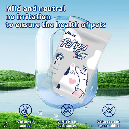 1. Safe formula, alcohol free, safe for pets, pet-friendly wipes.

2. Added jojoba oil essence, nourishes and smoothes hair.

3. Effectively removes dirt and stops itching.

4. Multi-purpose wipes for cleaning pet buttocks and eyes.

5. Pet grooming SPA wipes, one wipe equals one bath.