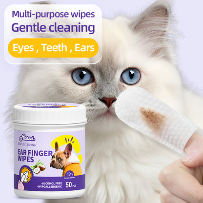 1. Safe alcohol-free formula, specially designed for pets, ensuring pet-friendly wipes.

2. Infused with tea tree oil essence, it effectively nourishes pet hair and brings a smooth and smooth effect.

3. It has strong cleaning power, can easily remove dirt on pets, and has an anti-itching effect.

4. Multifunctional finger wipes, suitable for cleaning and care of sensitive areas such as pets' buttocks and eyes.

5. It adopts a barrel packaging design with good sealing, so there is no need to worry .