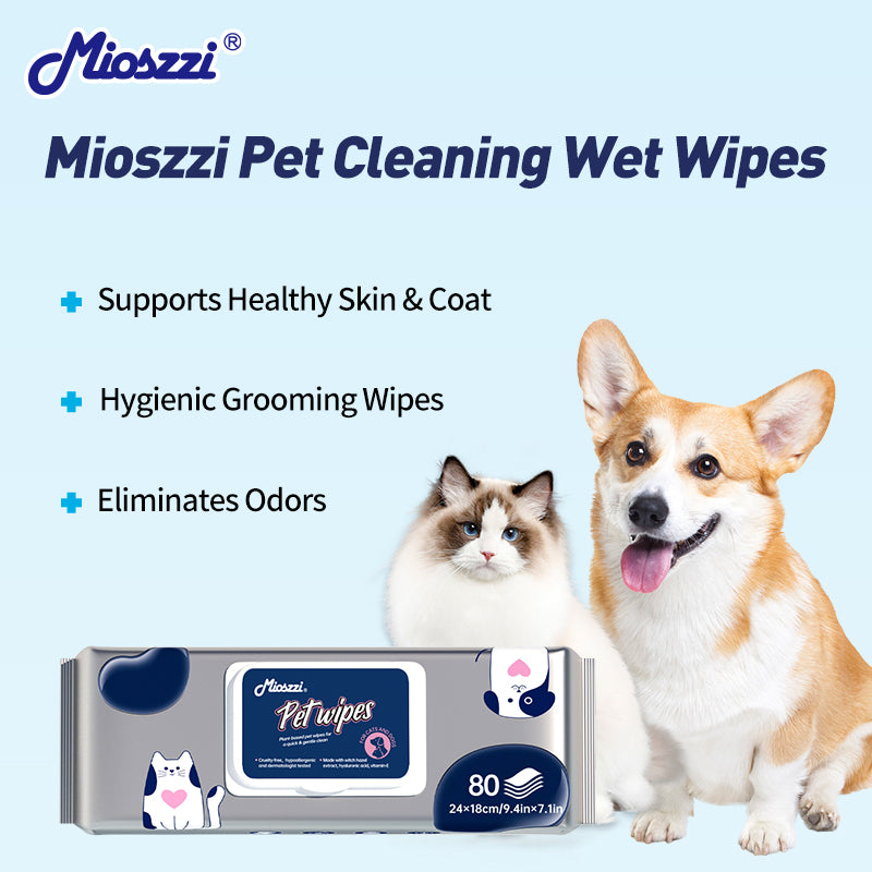 1. Selected witch hazel ingredients, using a gentle plant formula to protect pet health in all aspects.

2. Pearl pattern design can quickly remove loose hair and daily dirt on the pet's body surface for convenient cleaning.

3. Wipe away environmental allergens or irritants to reduce dog dander.

4. Contains hyaluronic acid, deeply moisturizes dry skin, and the rinse-free formula is more hygienic to use.

5. Universal pet wipes, safe for both puppies and large dogs.