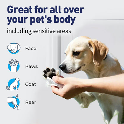 1. Selected witch hazel ingredients, using a gentle plant formula to protect pet health in all aspects.

2. Pearl pattern design can quickly remove loose hair and daily dirt on the pet's body surface for convenient cleaning.

3. Wipe away environmental allergens or irritants to reduce dog dander.

4. Contains hyaluronic acid, deeply moisturizes dry skin, and the rinse-free formula is more hygienic to use.

5. Universal pet wipes, safe for both puppies and large dogs.