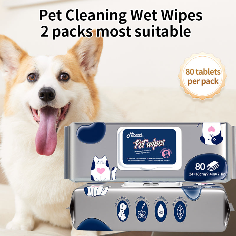 1. Selected witch hazel ingredients, using a gentle plant formula to protect pet health in all aspects.

2. Pearl pattern design can quickly remove loose hair and daily dirt on the pet's body surface for convenient cleaning.

3. Wipe away environmental allergens or irritants to reduce dog dander.

4. Contains hyaluronic acid, deeply moisturizes dry skin, and the rinse-free formula is more hygienic to use.

5. Universal pet wipes, safe for both puppies and large dogs.