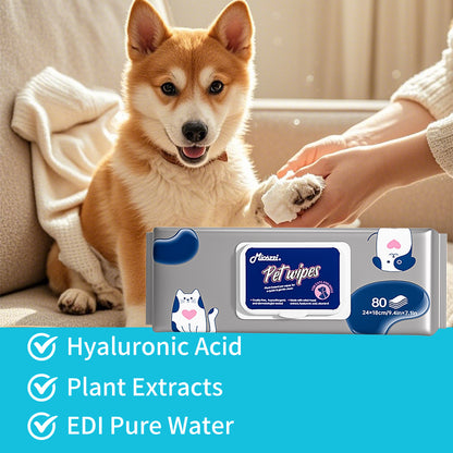 1. General-purpose wipes, designed for daily cleaning of pets, suitable for skin and hair care.

2. EDI pure water formula, mild and hypoallergenic formula, safer for sensitive skin.

3. Inhibit bacterial growth, significantly reduce dandruff production, and deepen decontamination more thoroughly.

4. Double-layer sealing design, leak-proof and moisture-locking, keep pets fresh for a long time during long journeys.

5. The larger and thicker single piece covers an area of 30%, the pearl pattern enhances fri