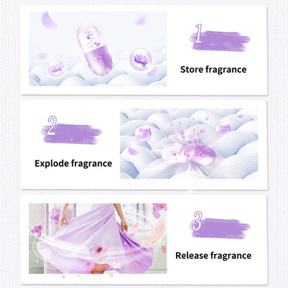 1. Laundry fragrance beads use deodorizing technology to effectively decompose odor molecules.

2. Microcapsule sandblasting technology allows clothes to retain fragrance for a long time.

3. Clothing deodorizing beads can effectively remove sweat stains that are difficult to remove.

4. Effectively soften fabrics, prevent static electricity, and prevent clothes from clumping.

5. Super value combination pack, suitable for home use, safe and easy-to-melt formula.