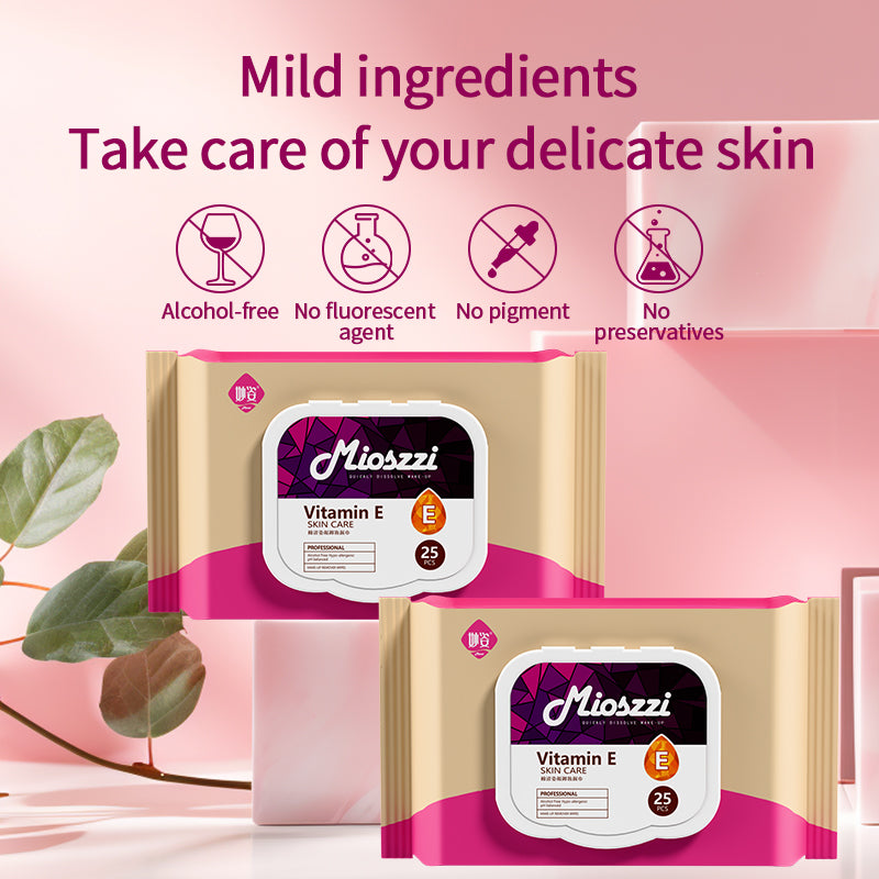 1. Makeup remover wipes with vitamin E to cleanse and moisturize skin.

2. Hypoallergenic formula without added fragrance and harsh chemicals.

3. Effectively removes dirt, oil, and makeup, leaving your face feeling fresh, moisturized, and clean.

4. Smooth texture of flat facial cleansing wipes with low friction to ensure no damage to the stratum corneum.

5. Best facial cleansing wipes for cleansing, moisturizing and soothing.