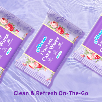 6 Packs Natural Feminine Care Wet Wipes Female Toilet Wipes Daily Refreshing Wipes Removes Odor PH Balanced No Chemical Alcohol Free Non Irritating Anti Itch Travel Size Women Wipes for Vagina & Armpit Cleaning