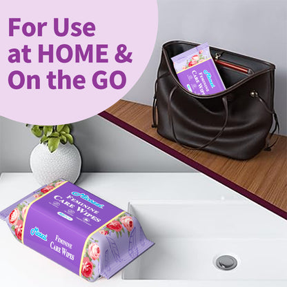 6 Packs Natural Feminine Care Wet Wipes Female Toilet Wipes Daily Refreshing Wipes Removes Odor PH Balanced No Chemical Alcohol Free Non Irritating Anti Itch Travel Size Women Wipes for Vagina & Armpit Cleaning