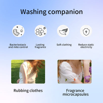 1. Smooth, fragrance and color protection three-in-one.

2. Deodorant beads for clothes can effectively remove sweat stains that are difficult to remove.

3. The sea breeze scent created by the collision of cedar and amber keeps the clothes fragrant.

4. The microcapsule technology of colloid particles can keep the fragrance of clothes for a long time.

5. Effectively prevent clothes from agglomerating and remove static electricity.