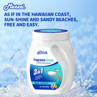 1. Smooth, fragrance and color protection three-in-one.

2. Deodorant beads for clothes can effectively remove sweat stains that are difficult to remove.

3. The sea breeze scent created by the collision of cedar and amber keeps the clothes fragrant.

4. The microcapsule technology of colloid particles can keep the fragrance of clothes for a long time.

5. Effectively prevent clothes from agglomerating and remove static electricity.