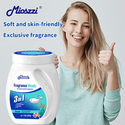 1. Smooth, fragrance and color protection three-in-one.

2. Deodorant beads for clothes can effectively remove sweat stains that are difficult to remove.

3. The sea breeze scent created by the collision of cedar and amber keeps the clothes fragrant.

4. The microcapsule technology of colloid particles can keep the fragrance of clothes for a long time.

5. Effectively prevent clothes from agglomerating and remove static electricity.