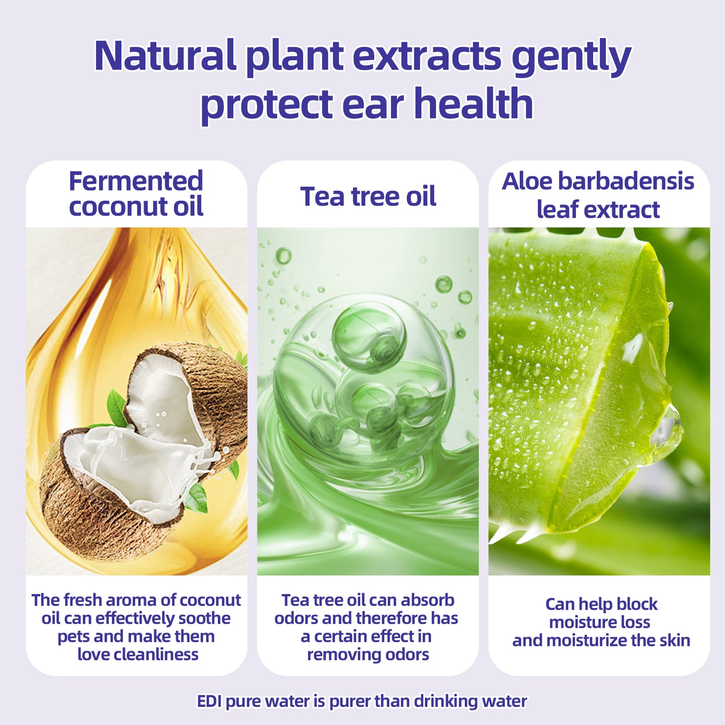 1、Finger-type wipes are more convenient to use and clean more carefully.

2、Gently remove ear wax, debris, sooths and deodorizes, relieve ear itching and inflammation.

3、Multi-purpose wipes, suitable for cleaning multiple parts of pets.

4、Exclusive formula technology, natural ingredients such as fermented coconut oil and tea tree oil are added to ensure a soothing and non-irritating experience.

5、Pet universal type, suitable for cats, dogs, rabbits, hamsters and other pets.