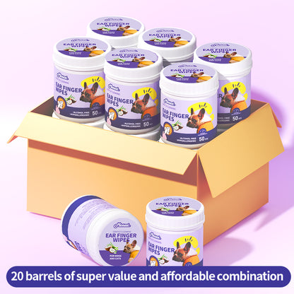 1、Finger-type wipes are more convenient to use and clean more carefully.

2、Gently remove ear wax, debris, sooths and deodorizes, relieve ear itching and inflammation.

3、Multi-purpose wipes, suitable for cleaning multiple parts of pets.

4、Exclusive formula technology, natural ingredients such as fermented coconut oil and tea tree oil are added to ensure a soothing and non-irritating experience.

5、Pet universal type, suitable for cats, dogs, rabbits, hamsters and other pets.
