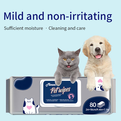1. Made with a cleansing formula that cleanses and tear-stains, leaving skin feeling clean and fresh.
2. Added hyaluronic acid for a deep cleanse that removes dirt, dander and pet odors.
3. Added plant extracts to cleanse and moisturize skin and hair.
4. Antibacterial and deodorant wipes to effectively prevent the spread of dirt, odor and bacteria.
5. Thick non-woven fabric design, 360 degree clean whole body, dog and cat grooming wipes.