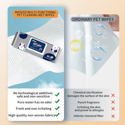 1. Made with a cleansing formula that cleanses and tear-stains, leaving skin feeling clean and fresh.
2. Added hyaluronic acid for a deep cleanse that removes dirt, dander and pet odors.
3. Added plant extracts to cleanse and moisturize skin and hair.
4. Antibacterial and deodorant wipes to effectively prevent the spread of dirt, odor and bacteria.
5. Thick non-woven fabric design, 360 degree clean whole body, dog and cat grooming wipes.