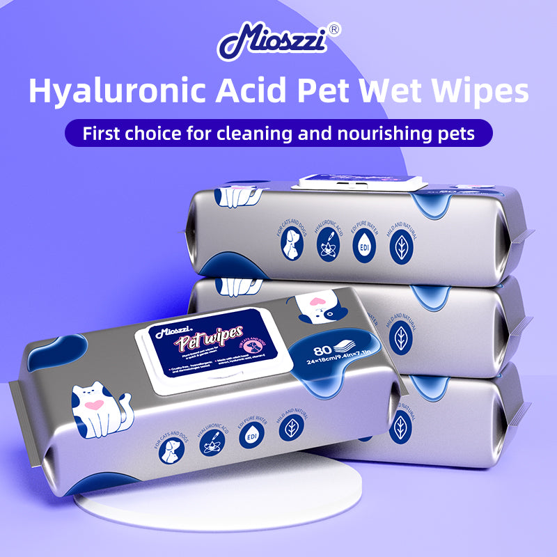 1. Hypoallergenic cleansing formula effectively cleans and removes tear stains for a fresh, clean skin experience.

2. Add hyaluronic acid ingredients, deep clean skin, and easily remove dirt, dander, and pet odor.

3.Witch hazel extract, clean and nourish the skin and hair, care for the health of pets.

4. Antibacterial deodorizing wipes effectively inhibit the growth of dirt, odor, and bacteria to maintain a hygienic environment for pets.

5. Designed with thick non-woven fabric to achieve 360-degree